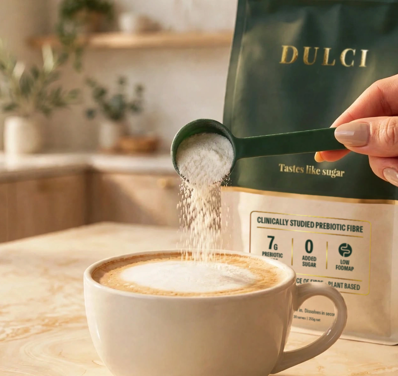 DULCI prebiotic fibre added to coffee